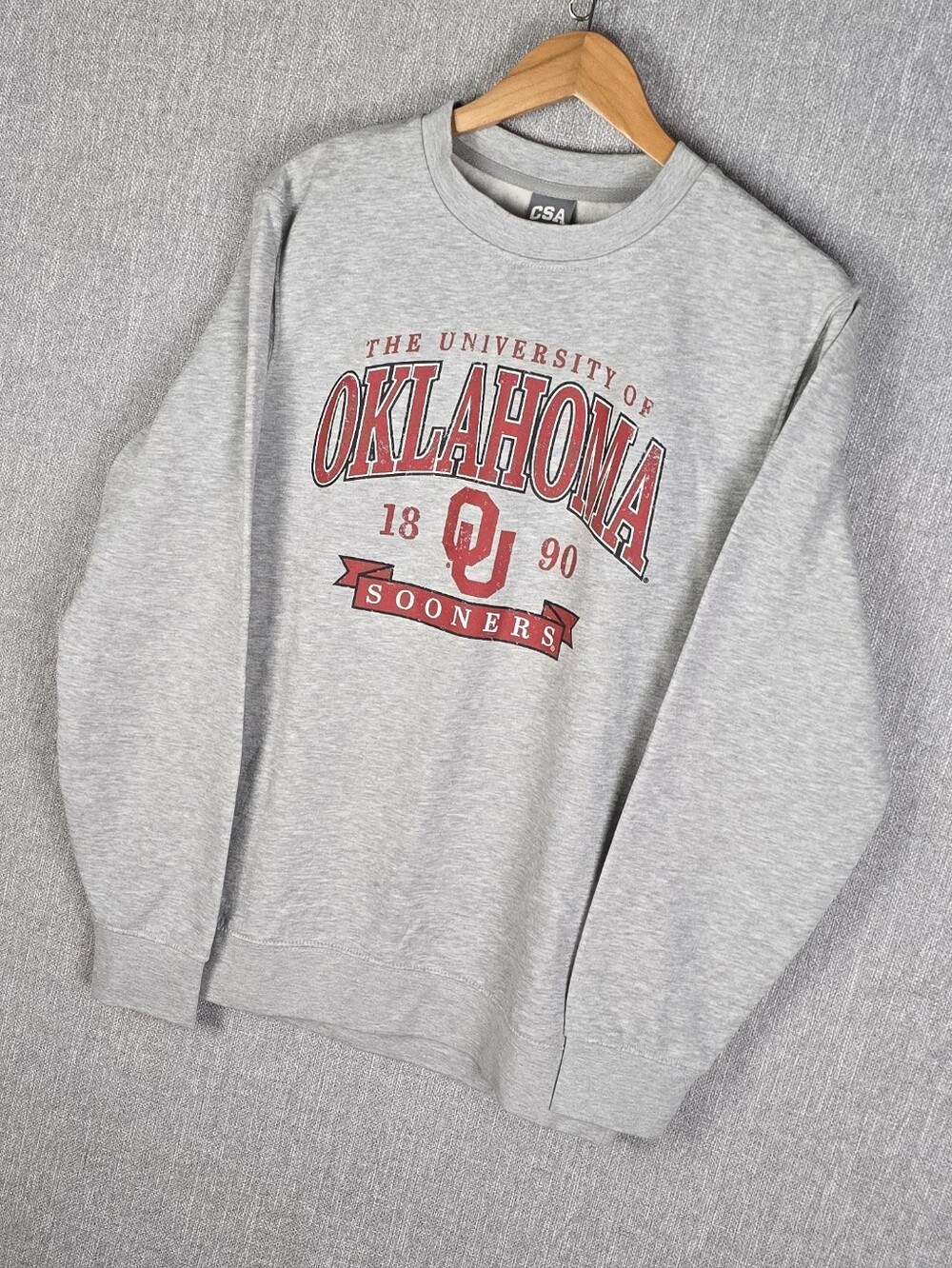 CSA Oklahoma Sooners Lightweight Crew Neck Sweatshirt Gray/Red Sz M